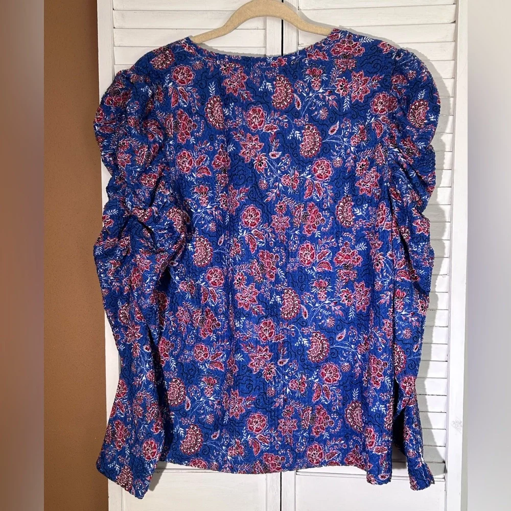 Ann Taylor LOFT Size XL NWT Garden Shirred Puff Long Sleeve Top Cerulean Star